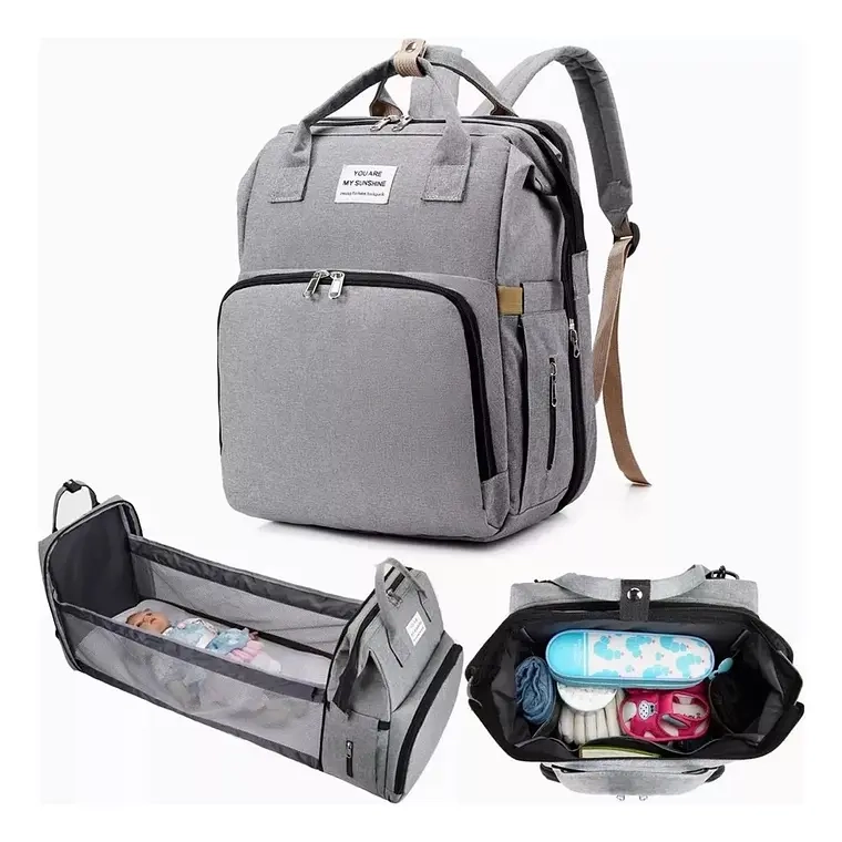 BOLSA MOCHILA DE PAÑALES PARA MAMA CAMA DE BEBE  PLEGABLE - 1