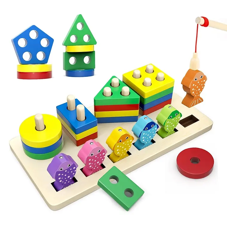 JUEGO DE PESCA MAGNE TICO Y ENCAJE JUGUETE MADERA PARA NIÑOS - 1