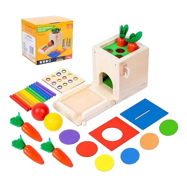 JUGUETE DE MADERA CUBO ENCAJE DIDACTICO 4EN1 MONTESORI NIÑOS - 1