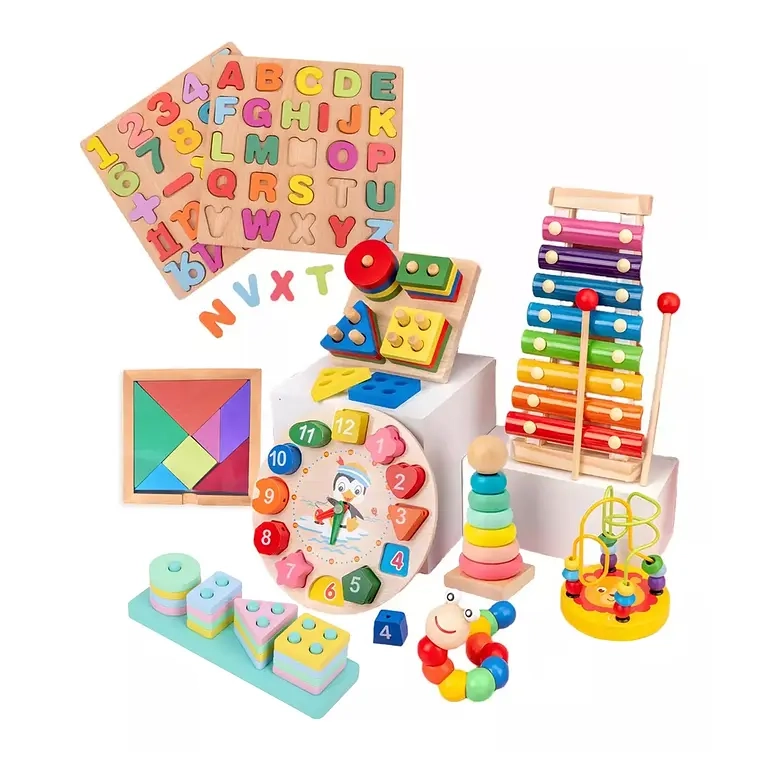 PACK 10 JUGUETES DIDACTICOS DE MADERA PARA NIÑOS MONTESSORI - 1