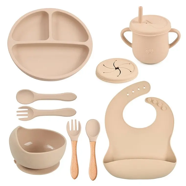 SET ALIMENTACION SILICONA LIBRE BPA 9 PIEZAS ANTIDESLIZANTE (Beige) - 1