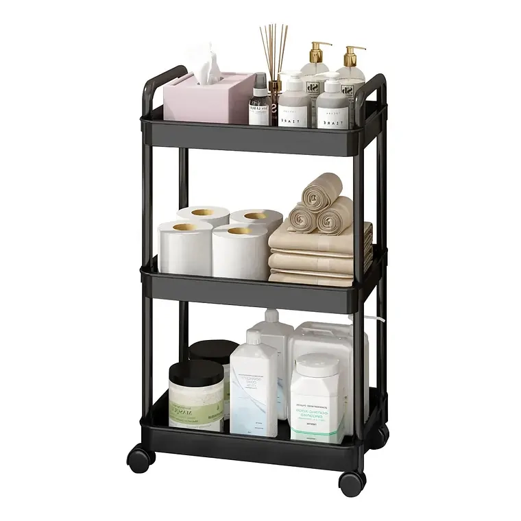 CARRITO ORGANIZADOR CON RUEDAS ASAS MULTIUSO 3 NIVELES (Negro) - 1