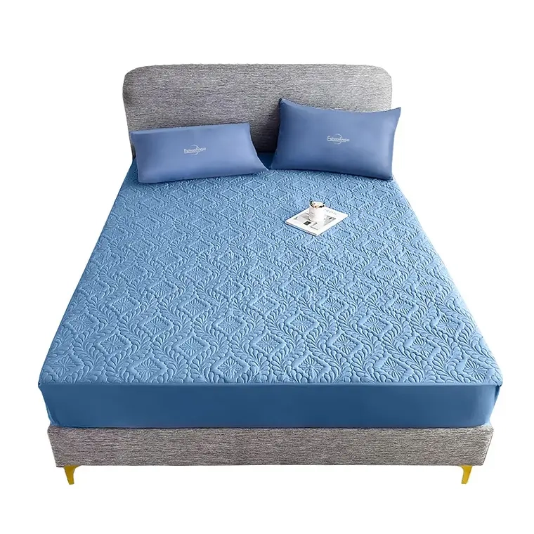 CUBRE COLCHON 2 PLAZAS PROTECTOR DE MANCHA IMPERMEABLE (Azul) - 1