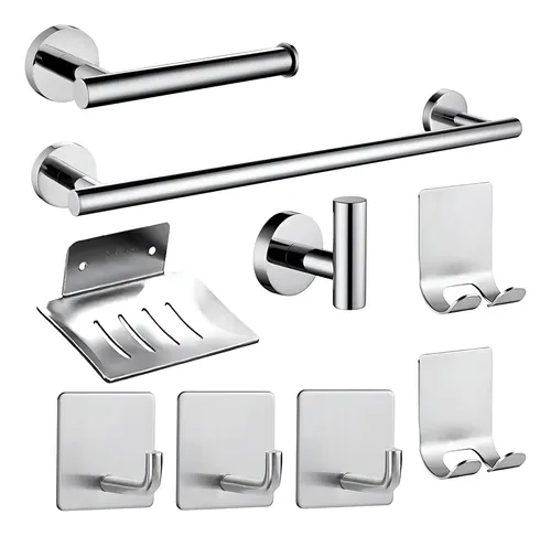 JUEGO SET 9 ACCESORIOS PARA BAÑO ACERO INOXIDABLE - 1