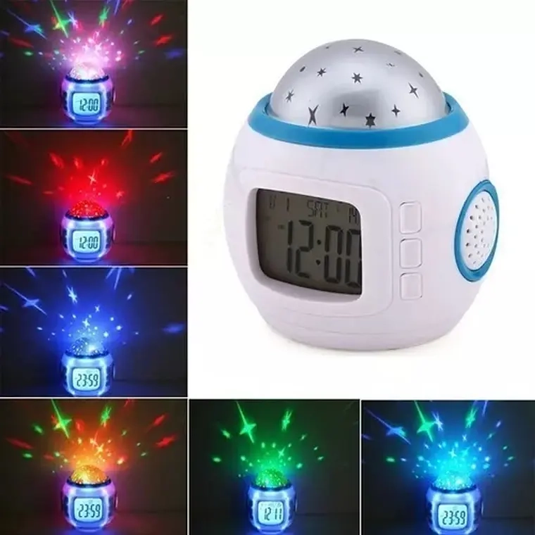 RELOJ DESPERTADOR DIGITAL LUZ LED ESTRELLAS SONIDO - 1