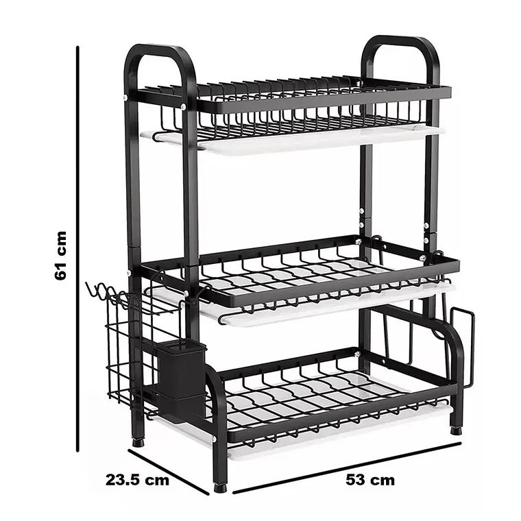 SECADOR ESCURRIDOR DE LOZA PLATOS 3 NIVELES / NEGRO - 1