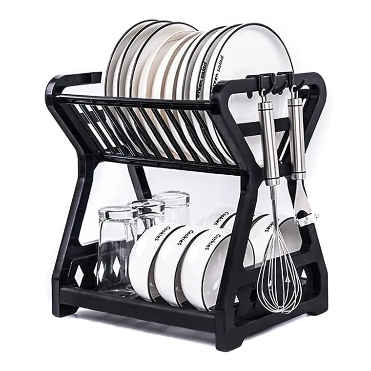 SECADOR ESCURRIDOR DE PLATOS 2 NIVELES PLASTICO ESCURRIDOR (Negro) - 1