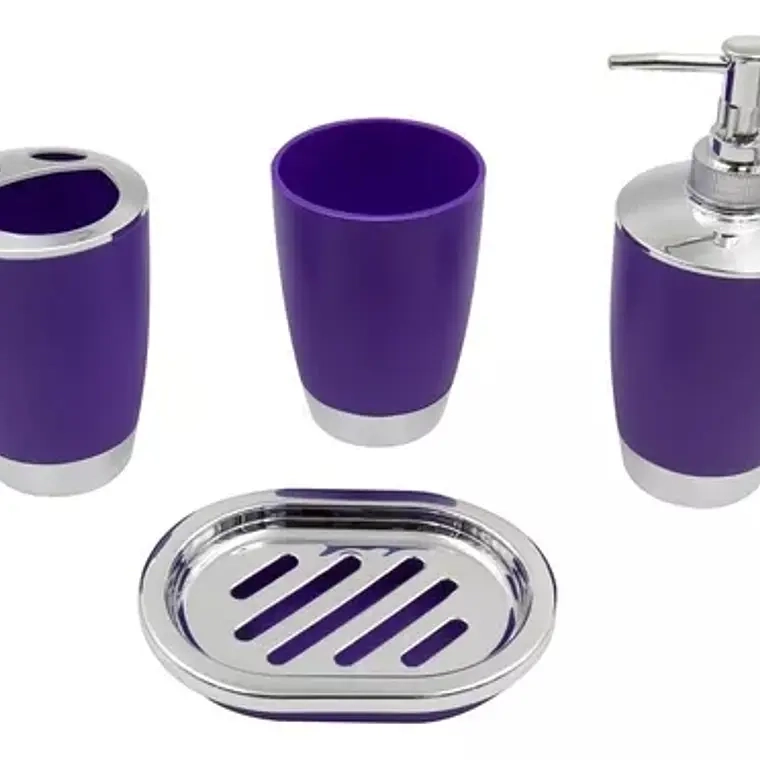 SET ACCESORIOS DE BAÑO 4PZS PORTACEPILLOS JABONERA (Morado) - 1