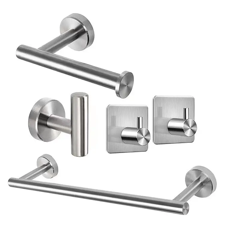 SET DE 5 ACCESORIOS DE BAÑO ACERO INOXIDABLE PLATA - 1
