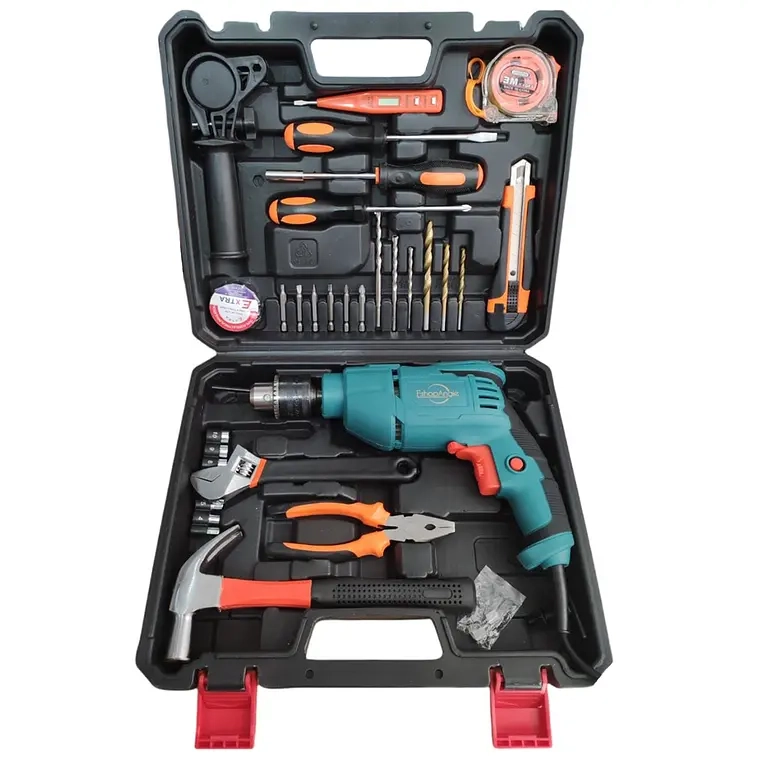 KIT DE HERRAMIENTAS + TALADRO 710W 13MM CON MALETIN - 1