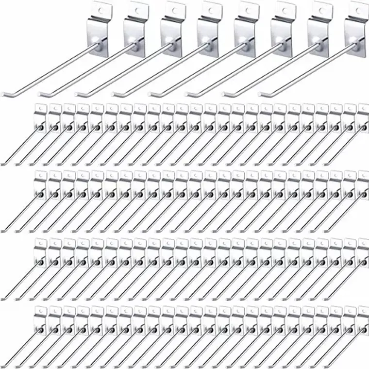 PACK 100 GANCHOS GANCHERAS PANEL RANURADO 15 CM EXHIBIDOR - 1