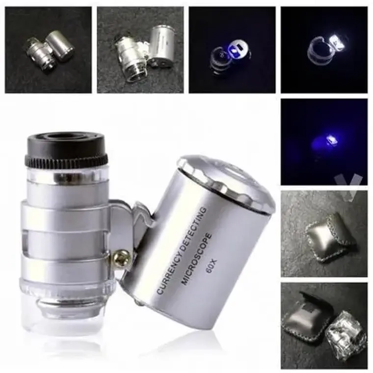 MICROSCOPIO LUPA DE BOLSILLO LUZ LED/UV 60X - 1