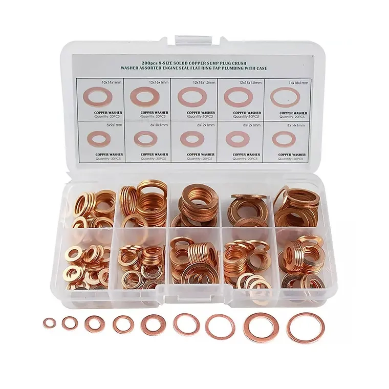 SET 200 PCS DE ARANDELAS O SELLOS DE COBRE DIFERENTE MEDIDA - 1