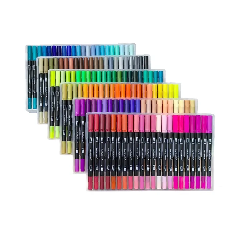 132 MARCADORES DE DOBLE PUNTA TIPO PINCEL COLORES - 1