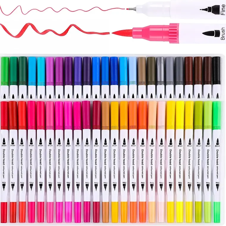 48 MARCADORES DE DOBLE PUNTA TIPO PINCEL COLORES - 1