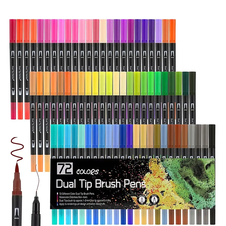 72 MARCADORES DE DOBLE PUNTA TIPO PINCEL COLORES - 1