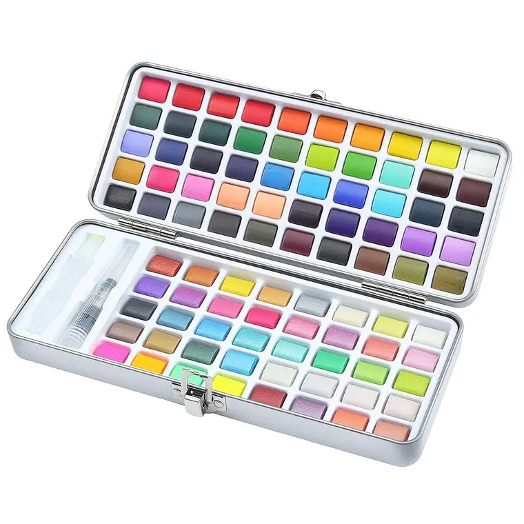JUEGO ACUARELA 90 COLORES REGULARES, METALIZADOS Y FLUORESCENTE - 1