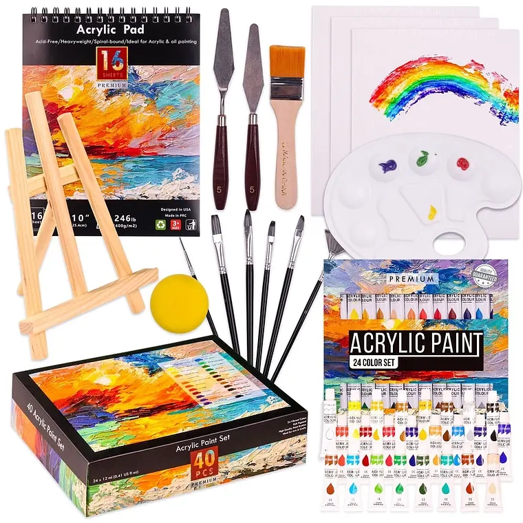 KIT 40PCS LIENZO PINTURA ACRILICA BASTIDOR ESPATULAS PINCELES - 1