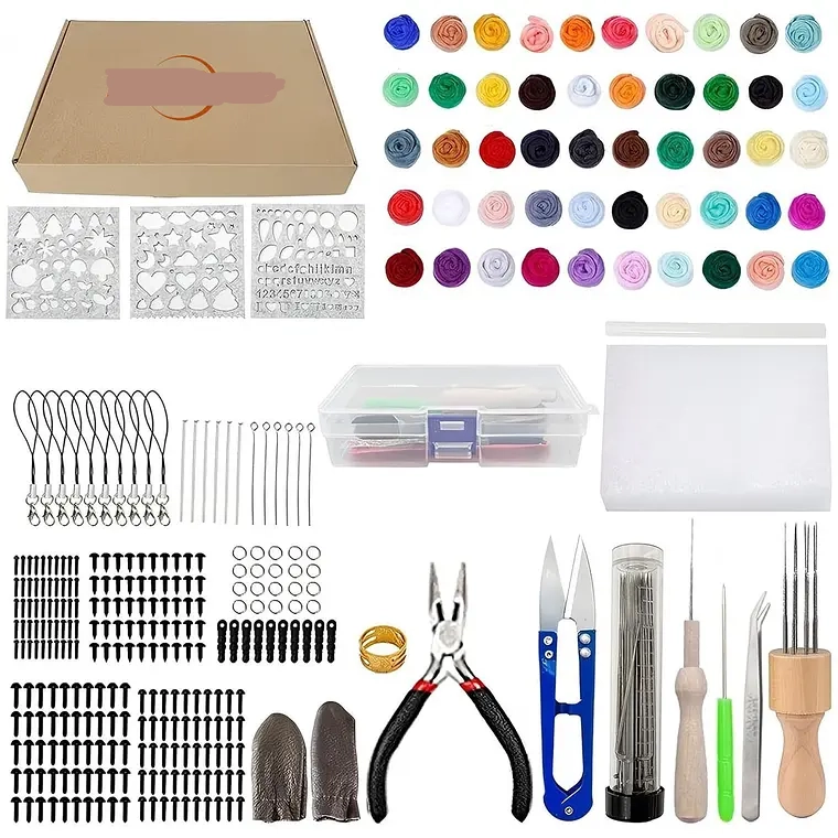 KIT 50 VELLON LANAS FIELTRO AGUJAS NEEDLE FELTING ACCESORIOS - 1
