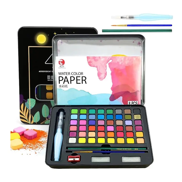 KIT ACUARELAS PROFESIONALES PINTURA ACUARELA ART 48 COLORES - 1