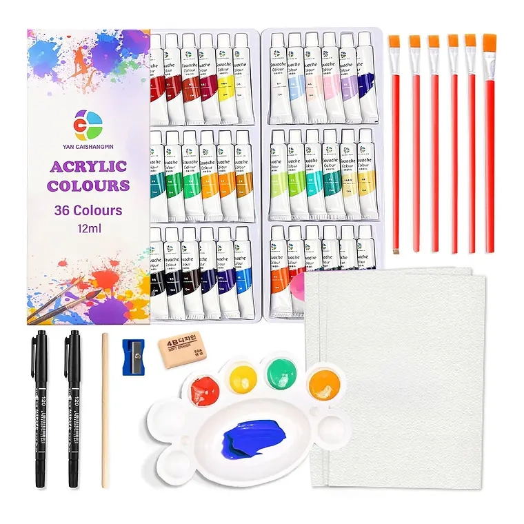 KIT DE PINTURA 59 PZS PINTURA ACRILICA, PINCELES, PALETA - 1