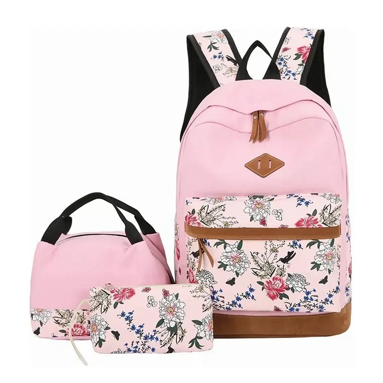 KIT MOCHILA MODA CASUAL BOLSO CASUAL PARA MUJER, 3 PIEZAS (Rosada) - 1