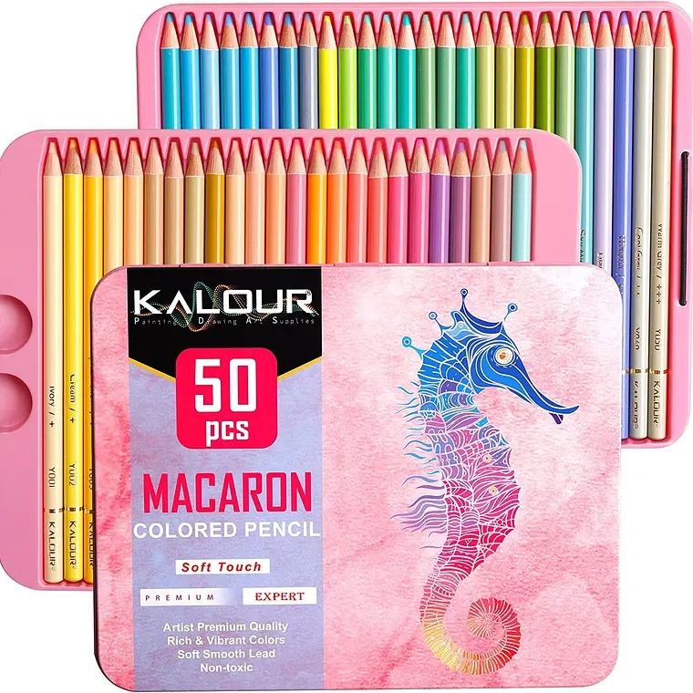 SET 50 LAPICES COLORES MACARON ARTE DIBUJO CAJA METALICA - 1