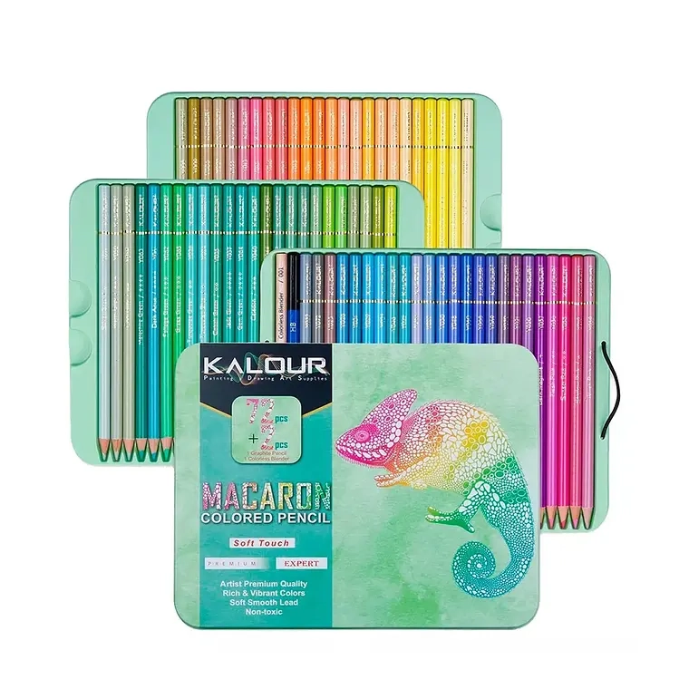 SET 72 LAPICES COLORES MACARON, DIBUJO ARTE CAJA METALICA - 1