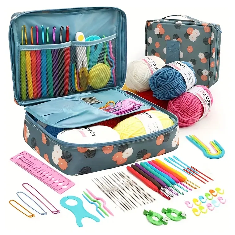 SET CON ESTUCHE CROCHET SILICONA ACCESORIOS PARA TEJER - 1