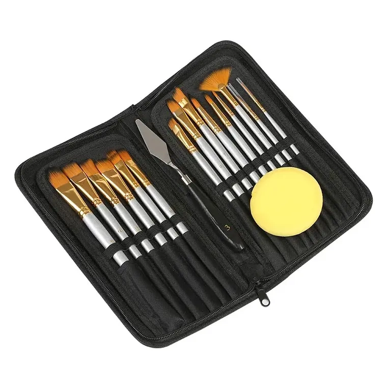 SET PINCELES 15 PIEZAS PELO SINTE TICO ACUARELA ACRILICO OLEO - 1