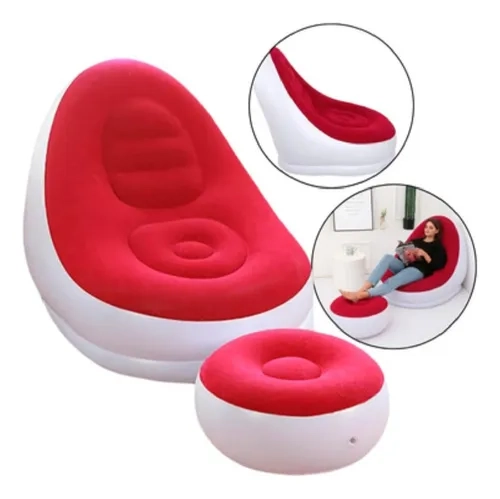 SOFA TUMBONA INFLABLE PUFF INFLABLE REPOSA PIES + INFLADOR (ROJO) - 1