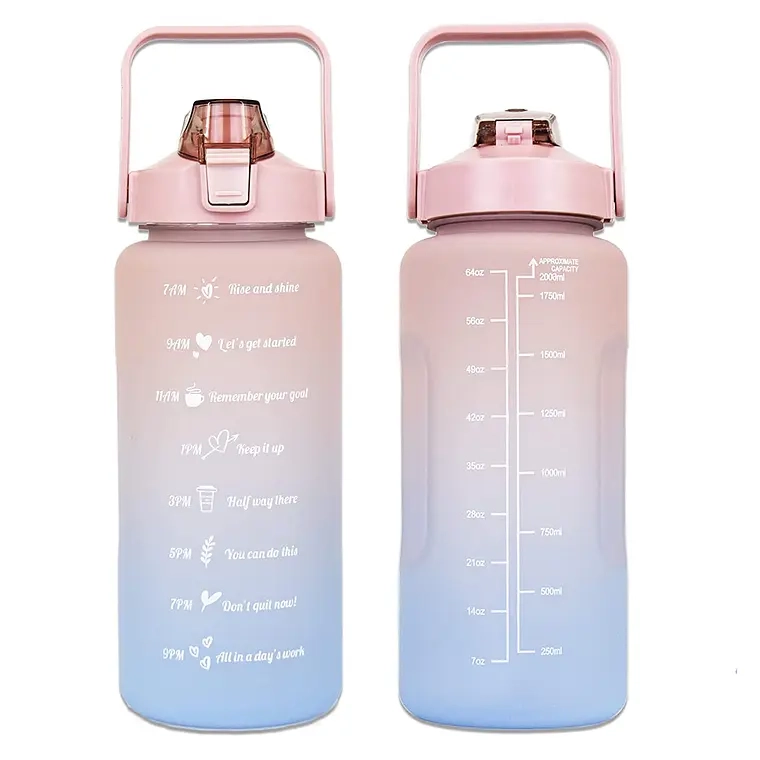 BOTELLA DE AGUA MOTIVACIONAL GRAN CAPACIDAD 2LTRS DEPORTIVA (ROSADO/CELESTE) - 1