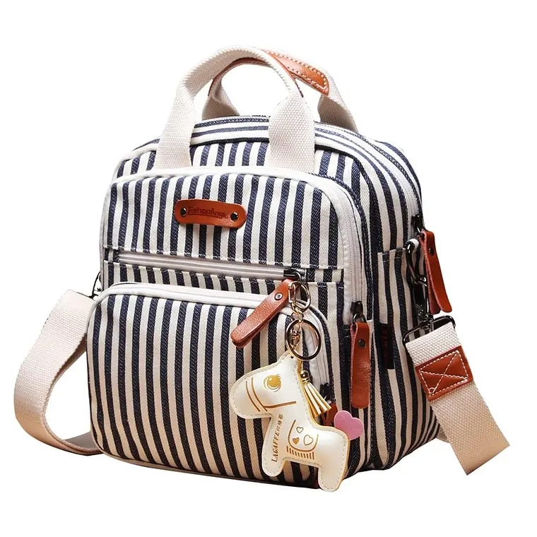 BOLSA MOCHILA PAÑALERA MULTIFUNCIONAL BOLSA PEQUEÑA MATERNAL (RAYAS AZUL MARINO) - 1