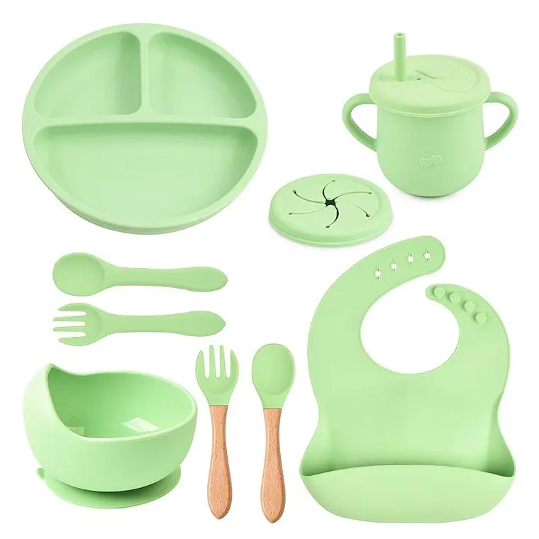 SET ALIMENTACION SILICONA LIBRE BPA 9 PIEZAS ANTIDESLIZANTE (VERDE) - 1