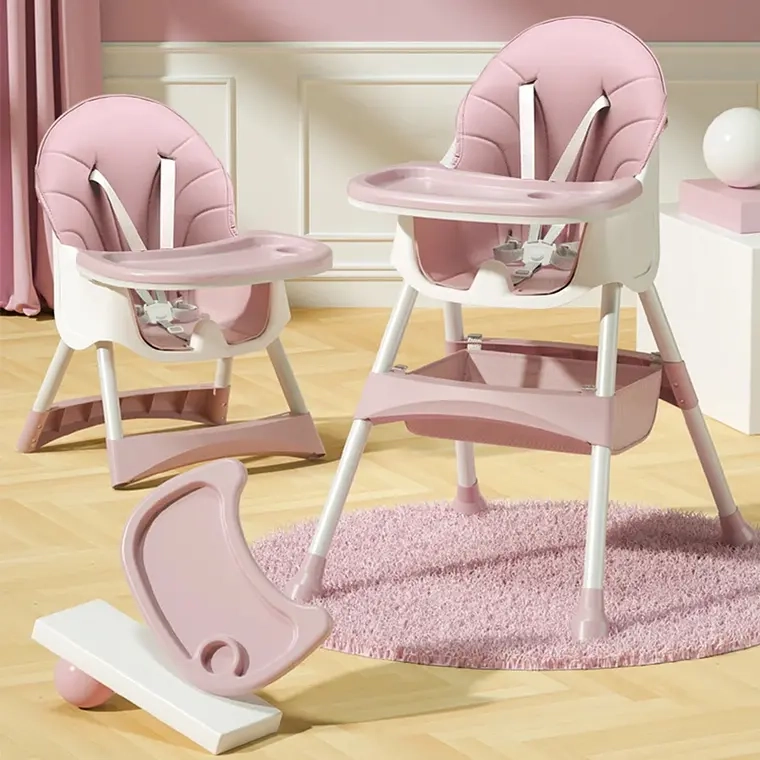 Silla De Comer infantil 2 En 1 plegable (Rosado) - 1
