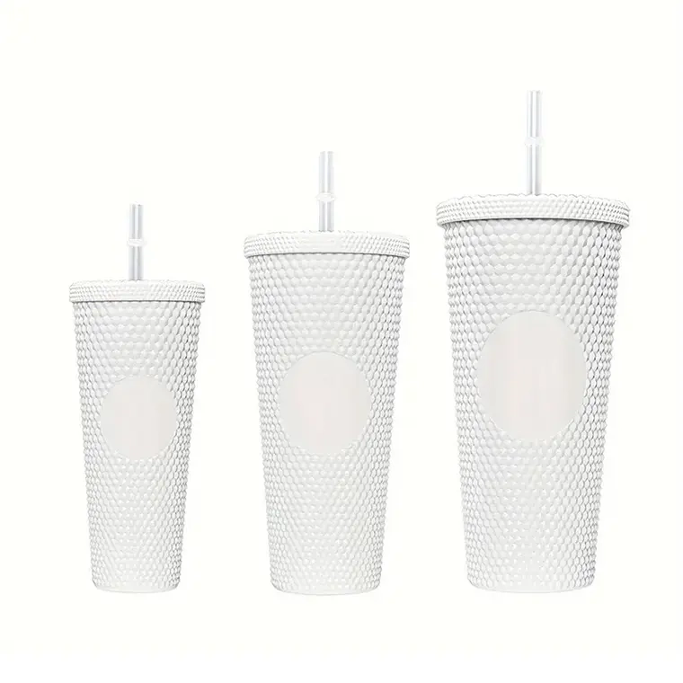 PACK DE 3 VASOS TUMBLER TIPO STARBUCKS CON BOMBILLA Y TAPA (BLANCO) - 1