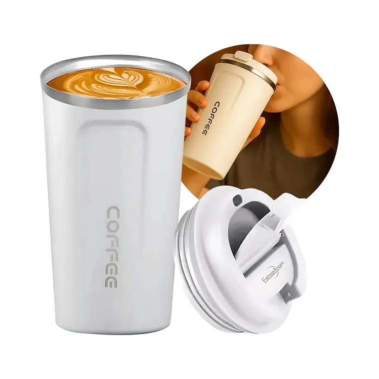 TERMO MUG CAFE  VASO TE RMICO PORTATIL 380ML ACERO INOXIDABLE (BLANCO) - 1