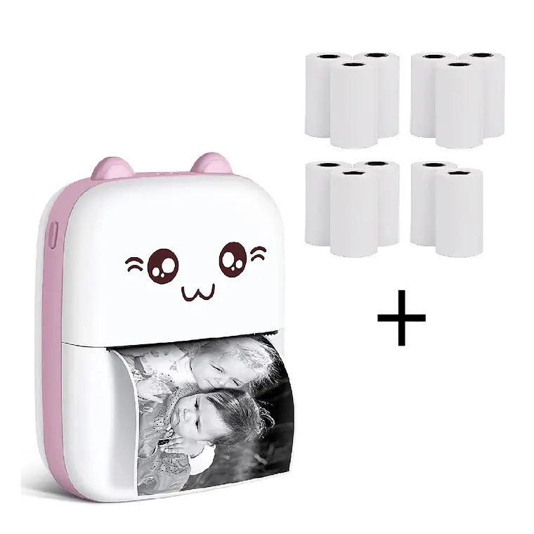 MINI IMPRESORA TE RMICA PORTATIL BLUETOOTH GATITO + 11 ROLLOS (CELESTE) - 1