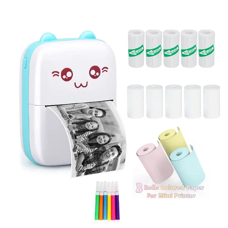 MINI IMPRESORA TE RMICA GATITA BLUETOOTH+ ROLLOS (CELESTE) - 1