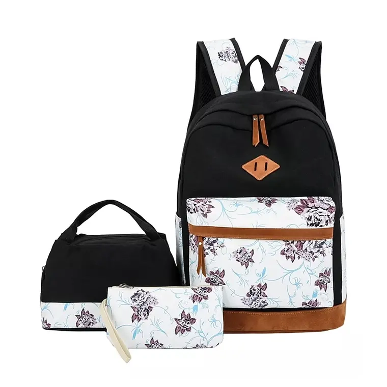 KIT MOCHILA MODA CASUAL BOLSO CASUAL PARA MUJER, 3 PIEZAS (NEGRO) - 1