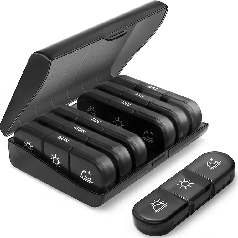 PASTILLERO SEMANAL ORGANIZADOR PORTATIL 3 TOMAS 7 DIAS (NEGRO) - 1