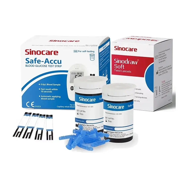 50 TIRAS REACTIVAS Y 50 LANCETAS SINOCARE SAFE ACCU, IDEAL PARA EL MONITOREO DE LA GLUCOSA EN SANGRE - 1
