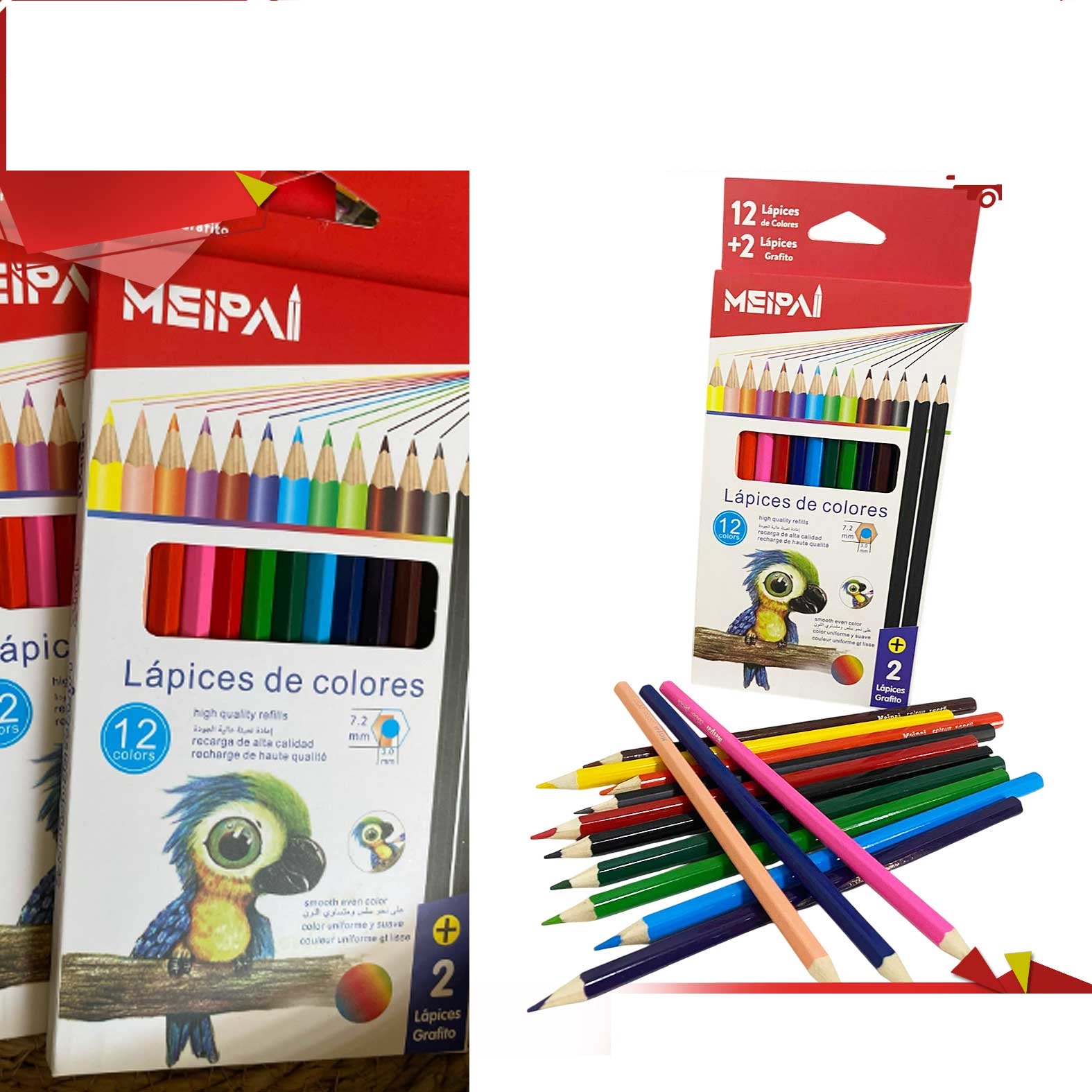 LAPICES DE COLORES 12+2 GRAFITOS -MEIPAL 3656 12 LAPICES DE COLORES + 2 LAPICES GRAFITO - 1