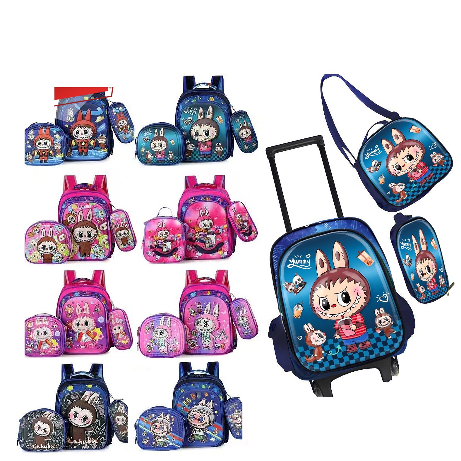 MOCHILA CON RUEDA 3 EN 1 LABUBU AS758 MOCHILA + LONCHERA + ESTUCHE - 1