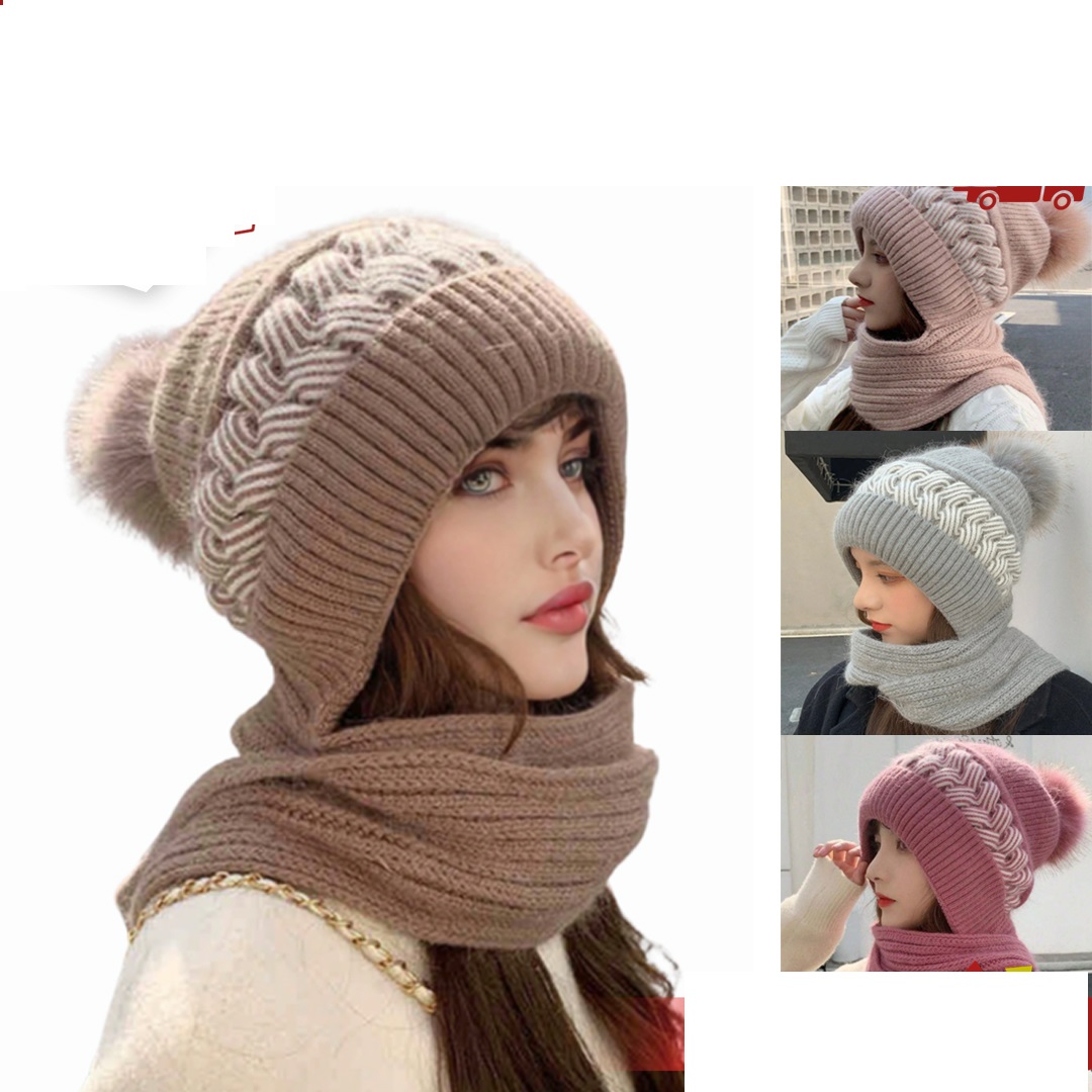 GORRO TRENZA CON BUFANDA AS347 COLORES SURTIDOS - CHIPORRO AL INTERIOR - 1