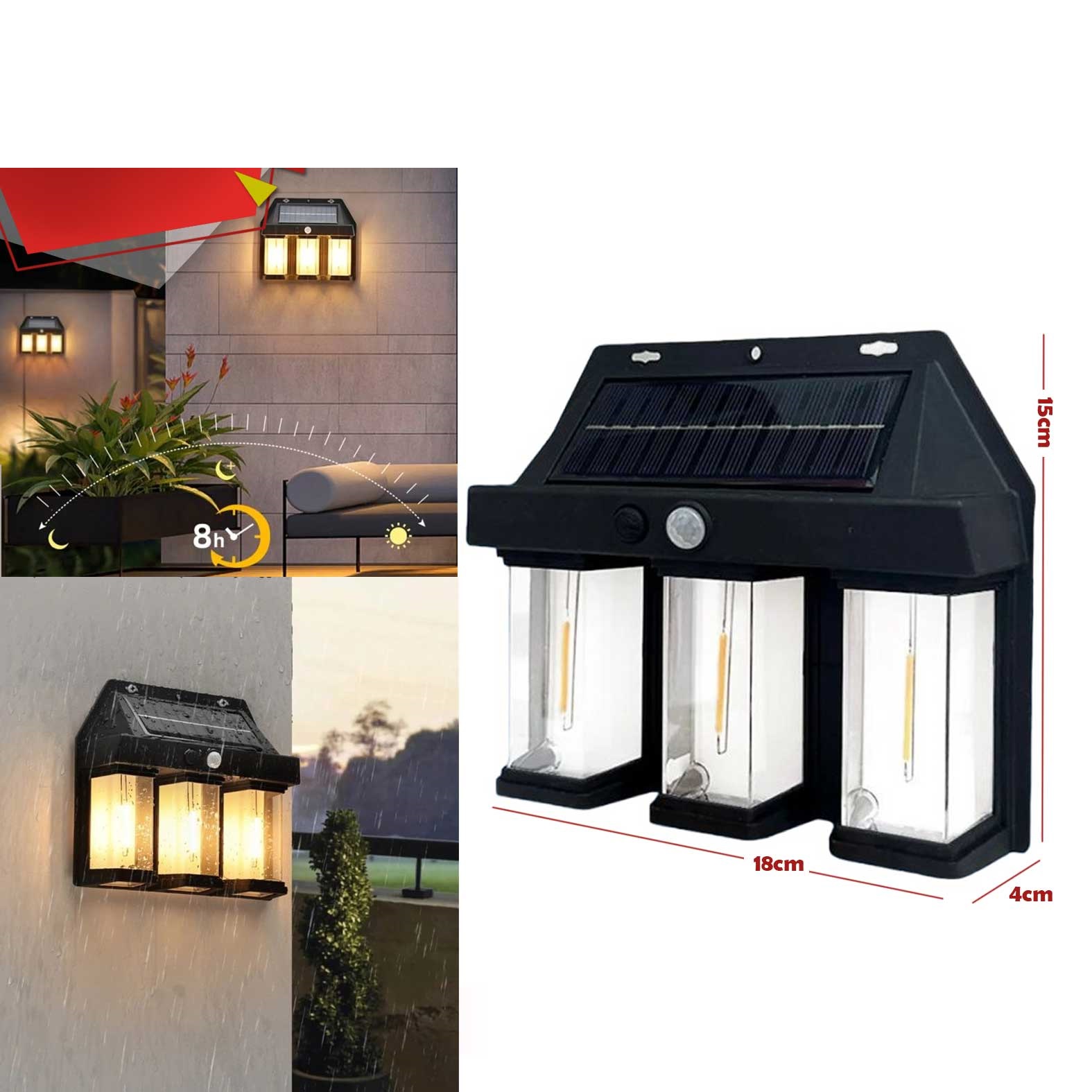 FOCO SOLAR 3 LED DE PARED CON SENSOR BK618-3/1214 18X15CM - 1