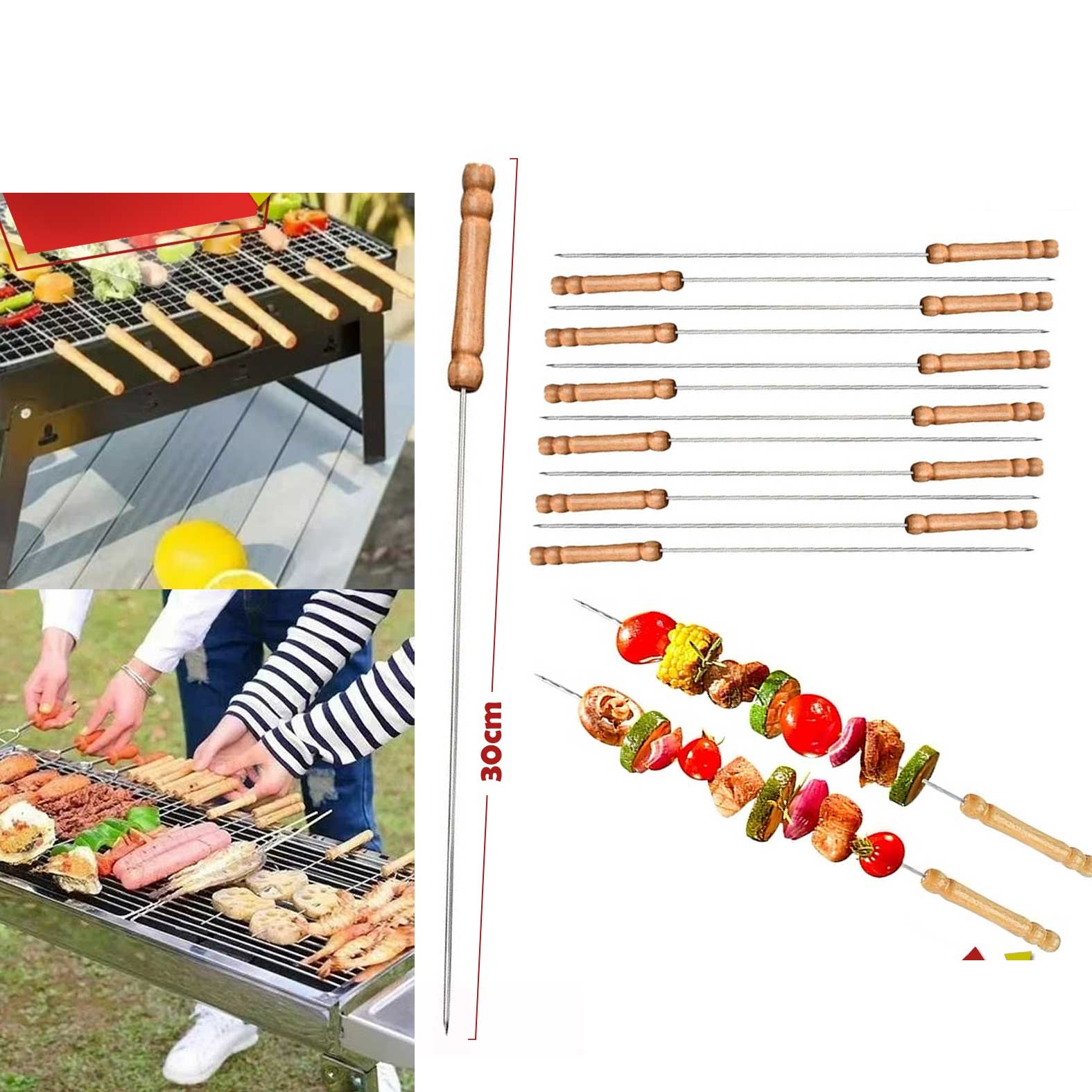 PINCHOS ANTICUCHO ACERO 30CM TRAE 12PZ AS864 - 1