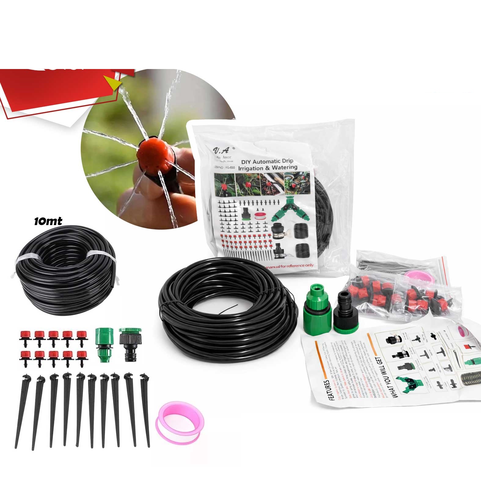 SISTEMA DE RIEGO POR GOTEO MANGUERA 10M FG-810 1/4' - 1