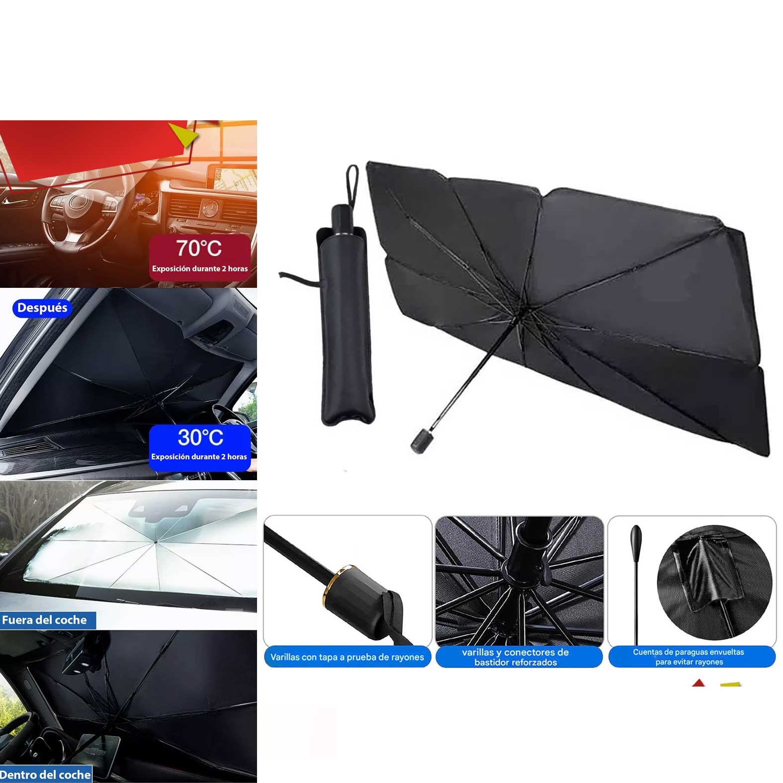 PARASOL QUITASOL DE AUTO TIPO SOMBRILLA C/ ESTUCHE 59401 140X79CM - SIN CAJA - 1