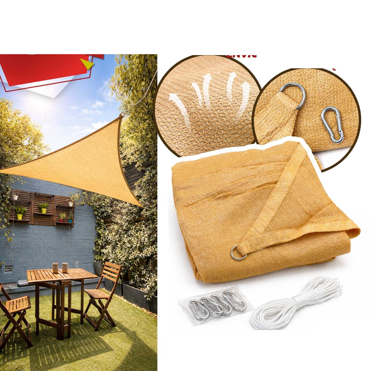 LONA DE SOMBRA PARASOL TRIANGULAR 5X5X5 AS949-2 - 1